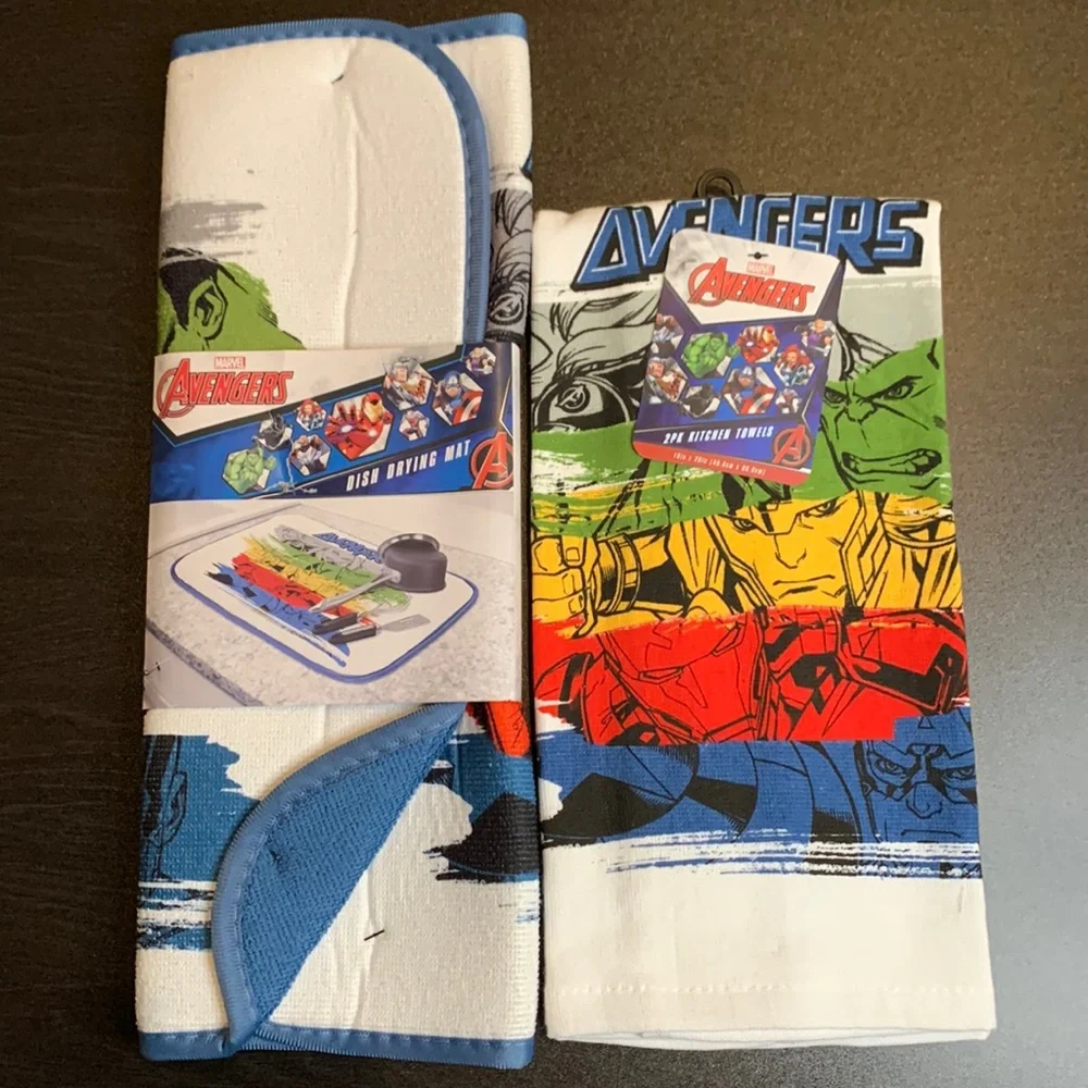 Avengers 2PK Kitchen Towels and Dish Drying Mat